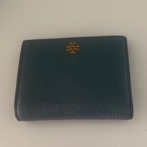 Tory Burch Teal Leather Wallet with Gold Emblem